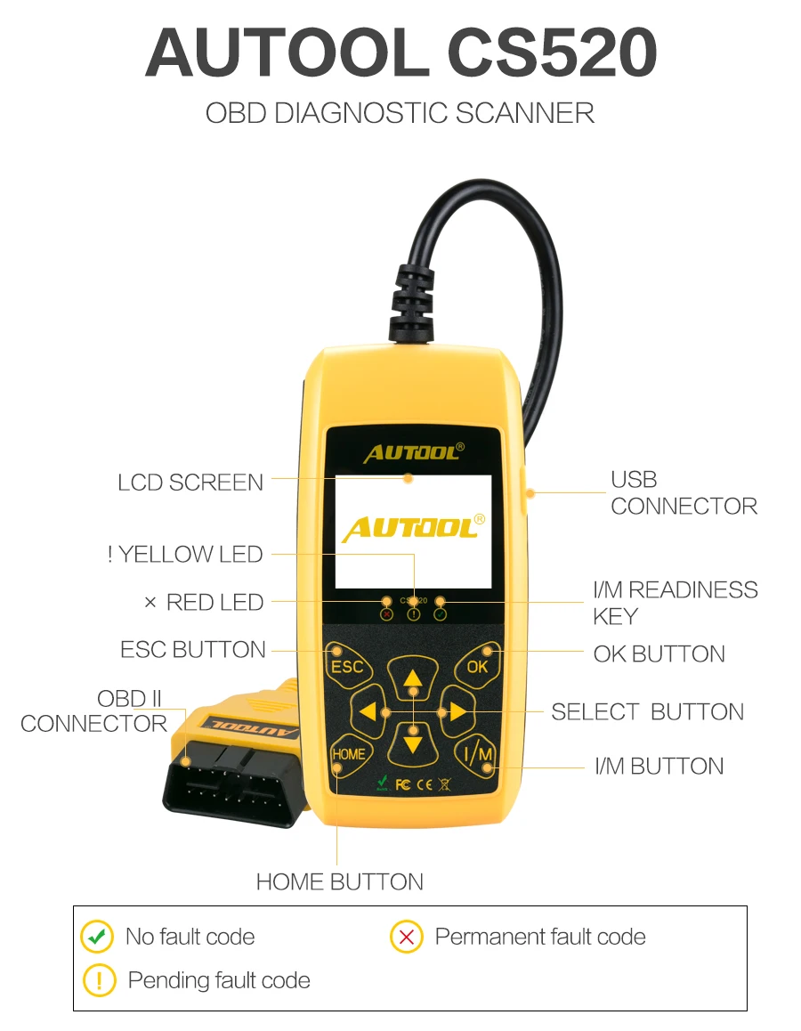 Оригинальный autool cs520 авто код читателя универсальный инструмент сканирования Программы для компьютера обновление через Интернет БД