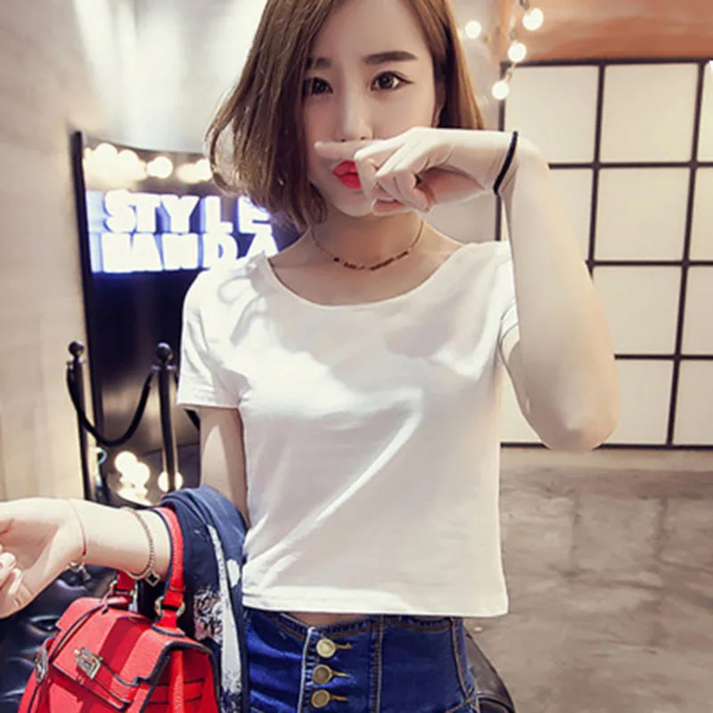 2019 New slim, slim, simple, short, round-necked, plain-coloured short-sleeved T-shirt for ladies