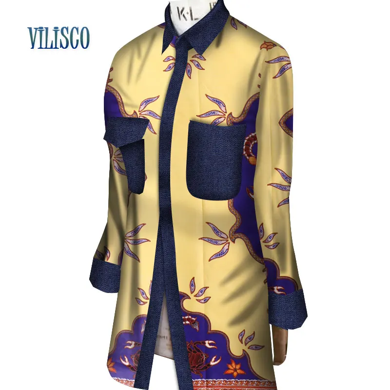 Модные Повседневное 100% хлопок лоскутное ковбой Тренч Африканский воск печати пальто для Для женщин Африканский Стиль Костюмы WY3106