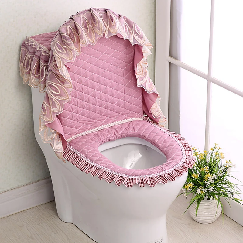 Новинка 3 шт/набор Золотое бархатное кружевное сиденье для унитаза унитаз u-образное пальто украшение дома коврик для ванной туалета 7A2943