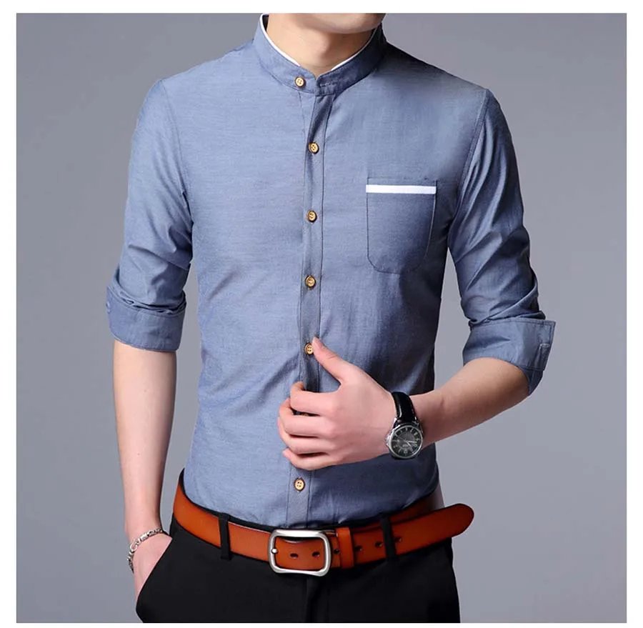 Men Shirt Long Sleeve Chinese Style Solid Party Shirts Mens Dress ...