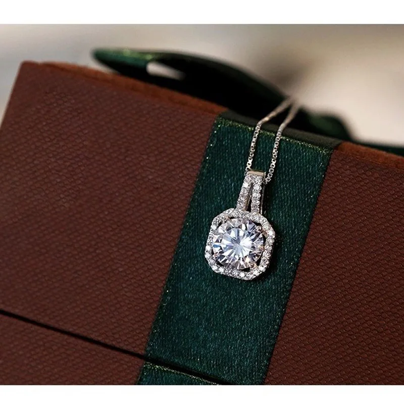 Подлинное 925 пробы серебро супер Сияющий квадратный дизайн кубический циркон кулон ожерелья для женщин Свадебные ювелирные изделия
