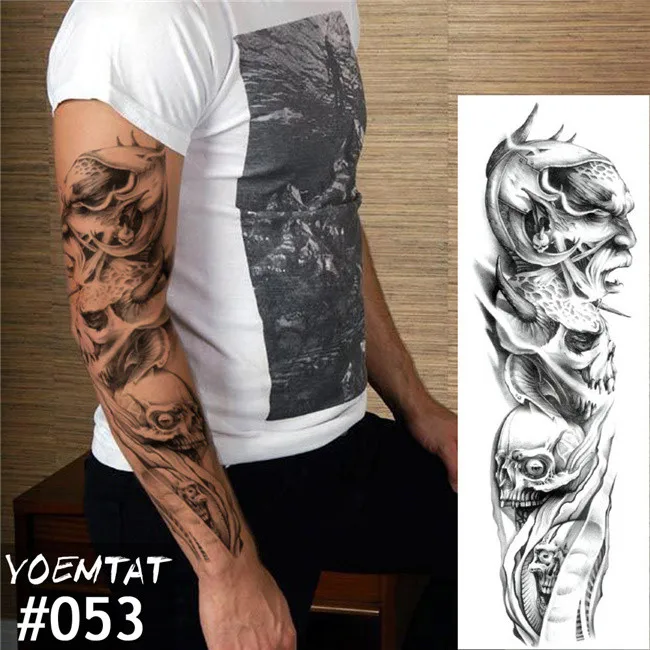 Большая рука рукав татуировки маори сила Тотем водонепроницаемый временная татуировка наклейка воин Самурай Ангел череп мужские полностью черные татуировки - Цвет: 24