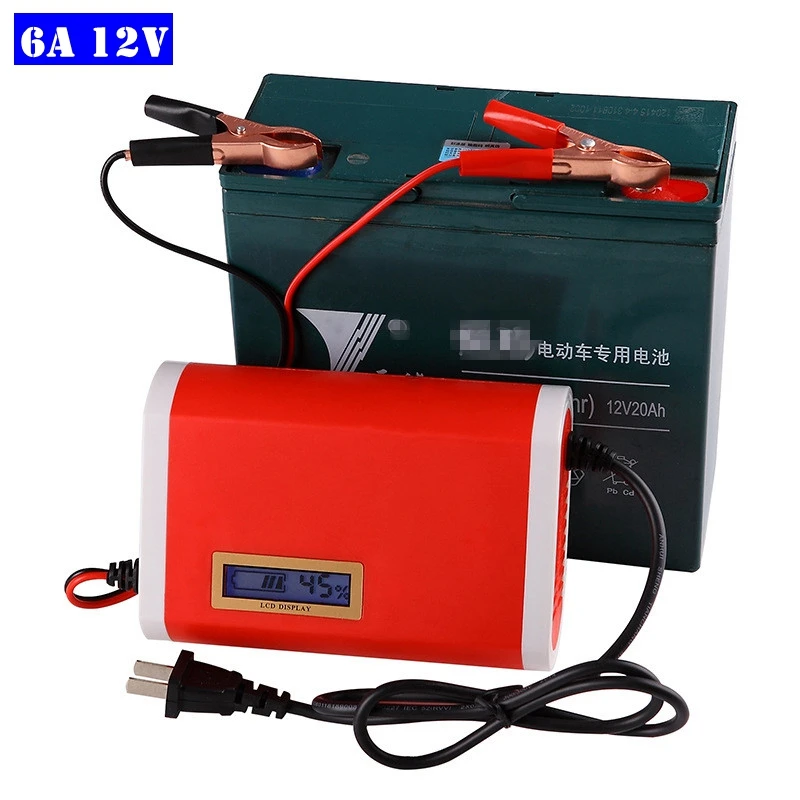 

20-80AH Full Automatic Motorcycle Car Battery Charger 12V 6A Intelligent Fast Power Charging Lead Acid Starting Car Battery 12V