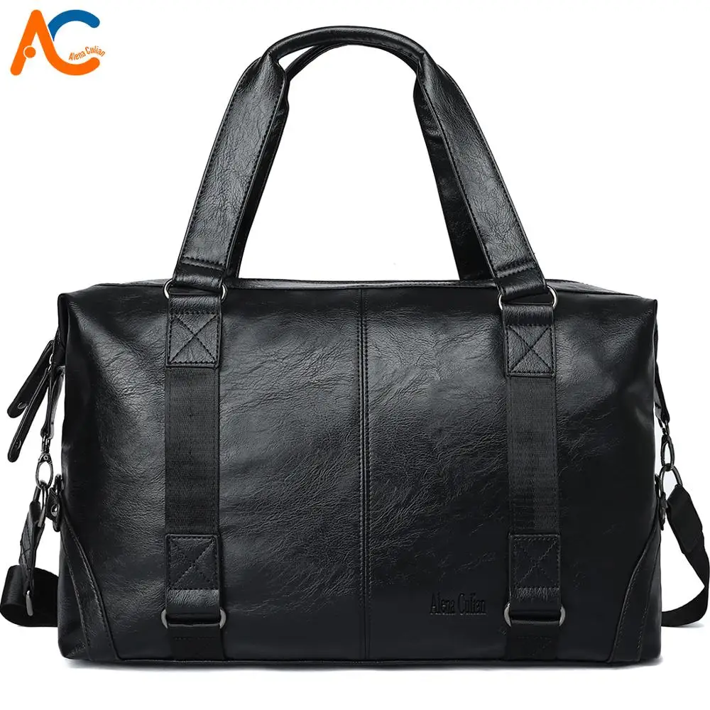 

Alena Culian New Black Men Big Travel Bag For Short Trip Weekend Bag High Quality Leather Duffel Bags For Men Waterproof Handbag