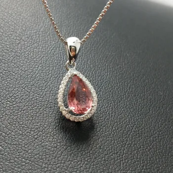 

FLZB,Lady Pendant Necklace Elegant Design Water Drop 6*9 mm Gem 925 Sterling Silver with Perfect Quality Red Tourmaline