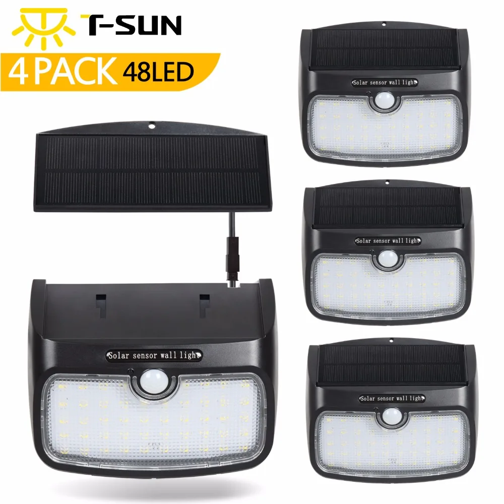 

T-SUNRISE 4PACK Solar Light 48 LEDs Solar Lamp with Separate Solar Panel Power Outdoor 3 Working Mode Solar Light For Garden
