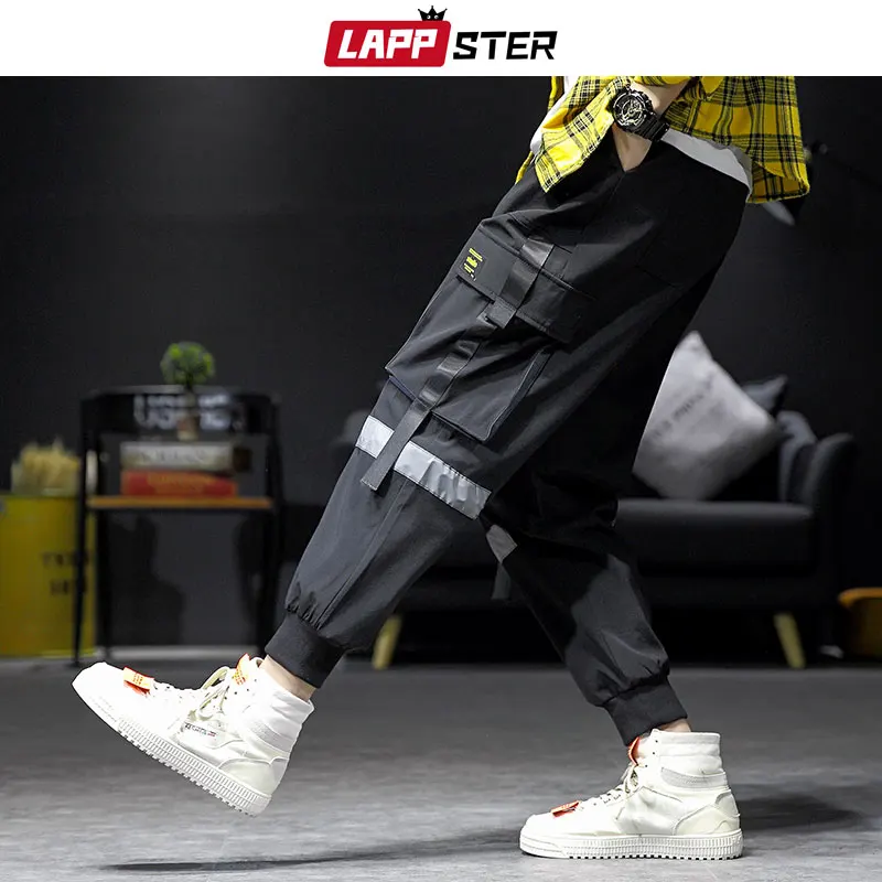 Skup LAPPSTER Streetwear Hip Hop Cargo spodnie 2019 jesień mężczyzna Baggy kieszenie wstążka spodnie joggery mężczyźni Japanes Style czarne spodnie Harem