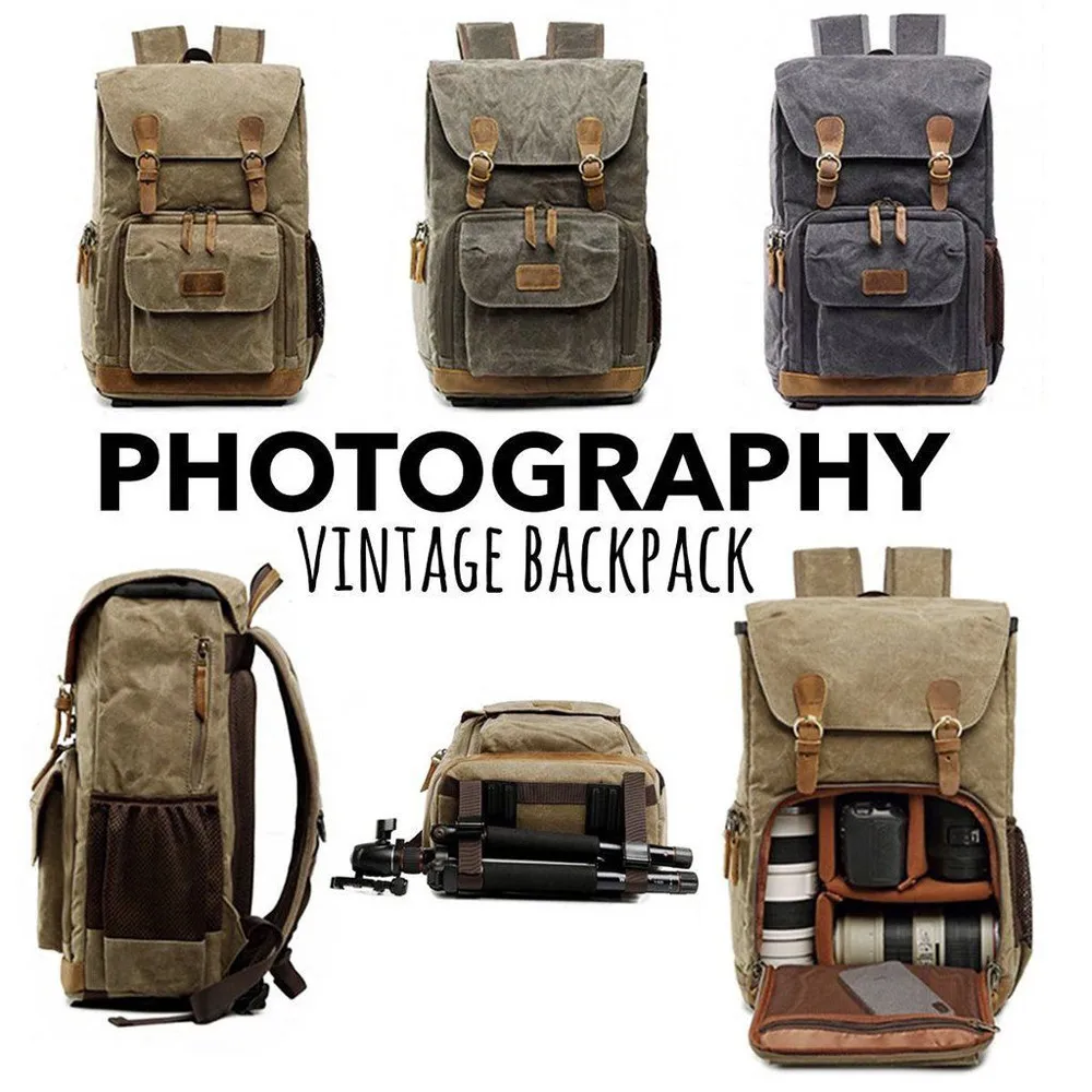 

100% High Quality Hot Premium Vintage Photography Backpack Waterproof Photography Canvas Bag 40
