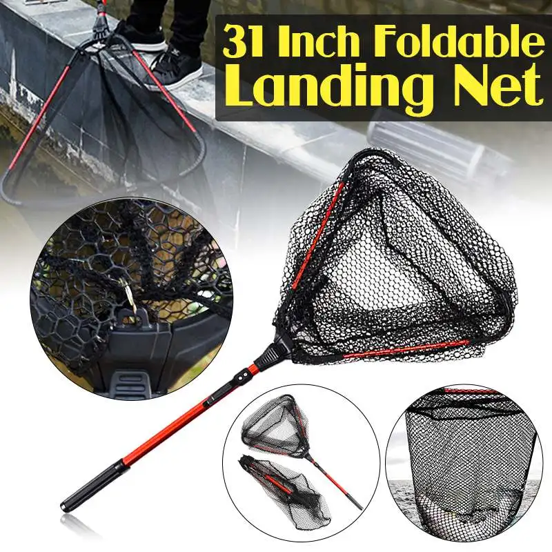 

80cm Retractable Fishing Net Aluminum Alloy Single Triangular Ultra-Light Folding Handle Fishing Landing Net For Fly Fishing