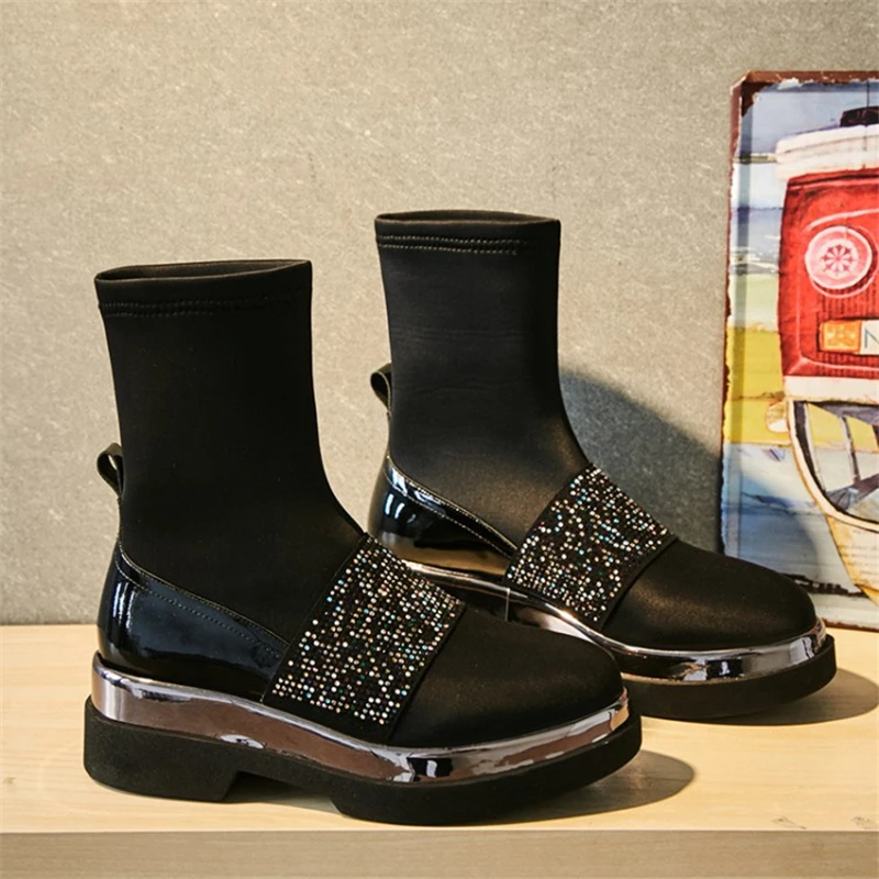 Cremallera long Botas Calcetín Las Calcetines Patchwork Bling Nuevas Mujer Pie Del Mujeres Elástico Boots Short Dedo Plataforma 2018 Tacón Alto Stylesowner Redondo Boots xZ4qAA
