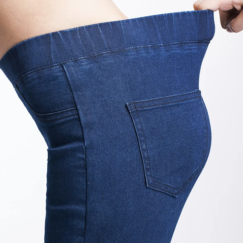 LEIJIJEANS 2019 Spring And Summer Plus Size Mid Elastic Waist Stretch Ankle length mom Jeans for Women Skinny Pants Capris Jeans