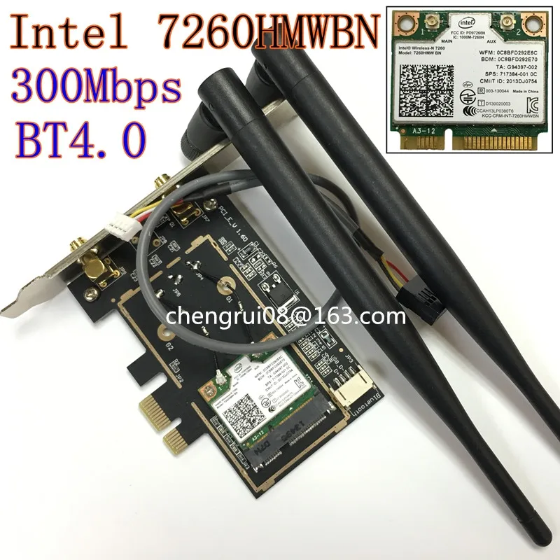 Настольных WiFi Intel Беспроводной-n 7260 7260hmw BN 300 м Половина Mini pci-e Bluetooth BT Беспроводной Wi-Fi карты 802.11 B G N 2.4 ГГц