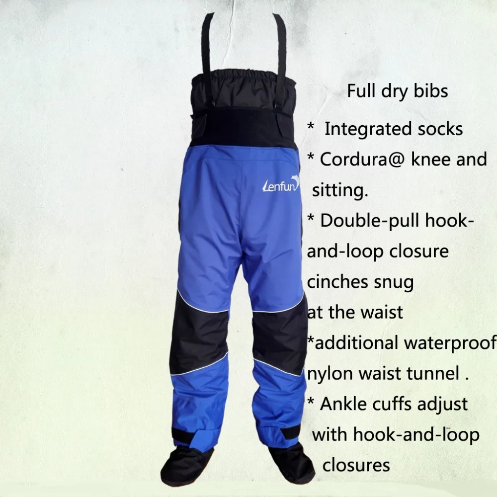 2016 Lenfun dry bibs with integrated socks,dry pants for kayak