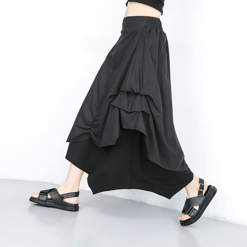 

[DEAT] 2019 New Autumn Winter High Elastic Waist Hit Color Green Pleated Spit Irreguar Half-body Skirt Women Fashion JU67