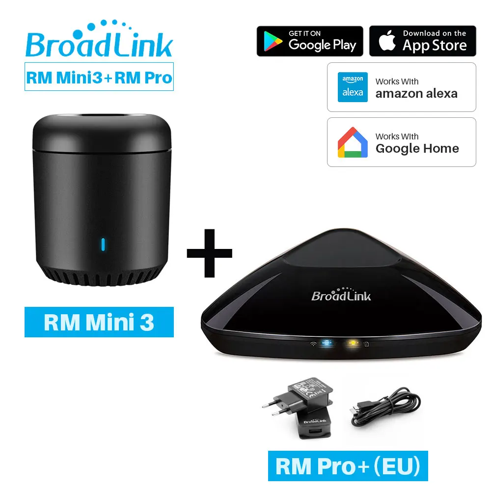 Универсальный Интеллектуальный контроллер Broadlink RM Pro+ RM Mini3 wifi+ IR+ RF+ 4G умный дом автоматизация работает с Alexa Google Home - Комплект: EU RM Pro Add Mini3