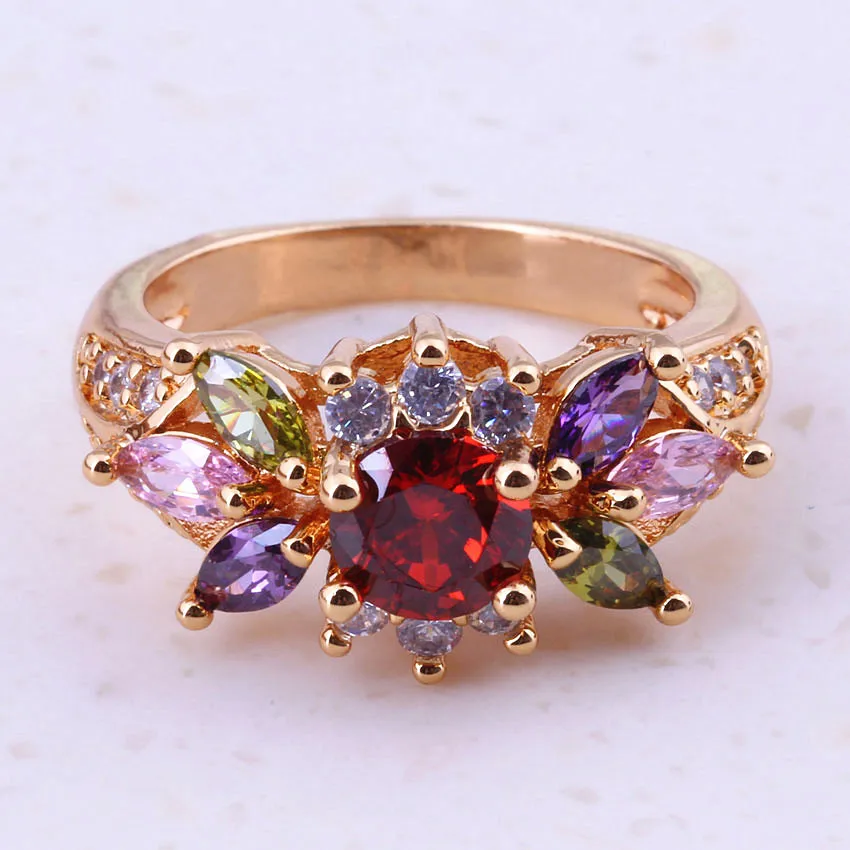 

Angelic Multicolor Imitation Multigem Yellow Gold Color Rings For Women Cheap Wedding Fashion Jewelry Free Gift Box I0102