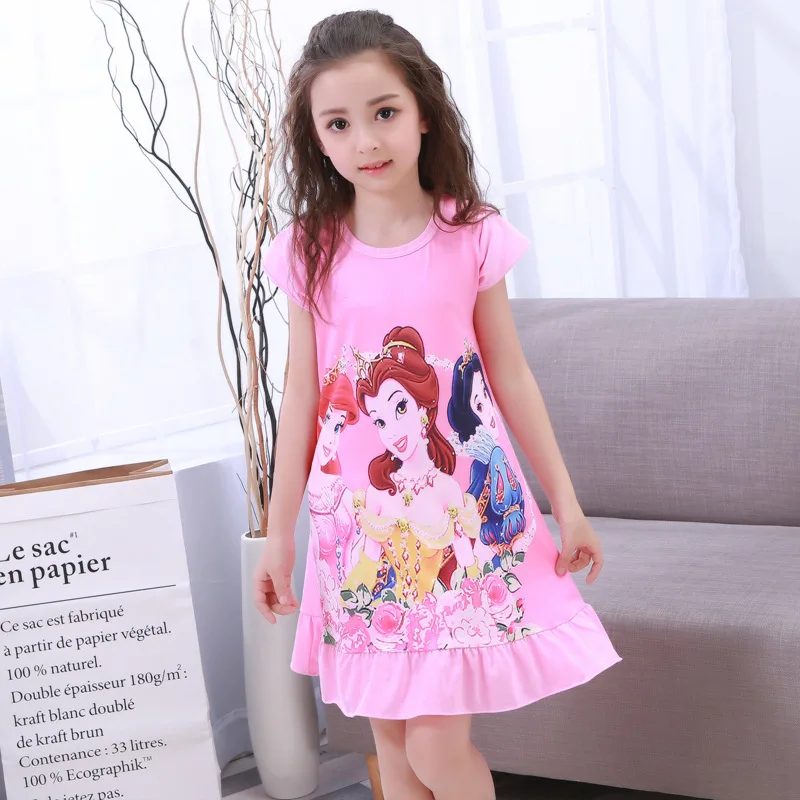 Летнее модное платье принцессы с героями мультфильмов с длинными dressespajamas детская одежда для сна хлопковые детские пижамы милые ночная рубашка для девочек SH13