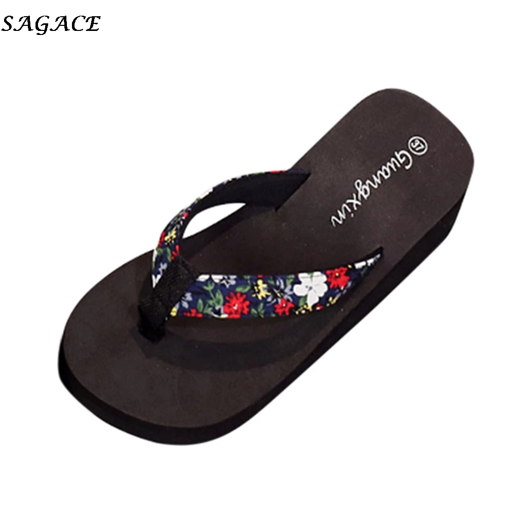 

SAGACE Women Slippers 2019 Summer fashion Floral Platfrom Slides Wedges Flip Flops Woman Casual Shoes Female Beach Slippers #30