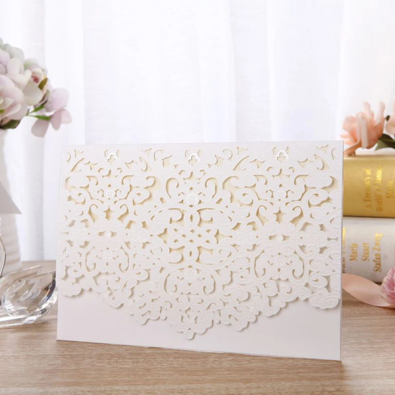 

1pcs Sample White Laser Cut Flora Wedding Invitations Card Elegant Lace Customize With Envelopes Wedding Party Favor Decoration