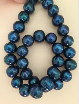 

10-12mm baroque tahitian black blue pearl necklace