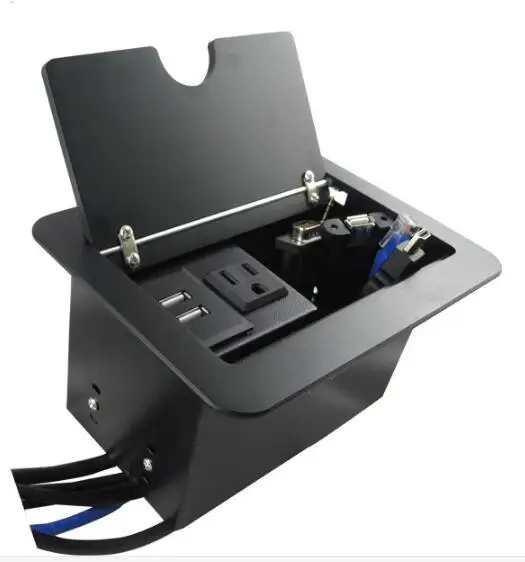 

Interface with 1*US power,2*USB charger,1*VGA,1*USB,1*HDMI,1*RJ45 and 1*3.5Audio(M-M/F-M) cable cubby for meeting table