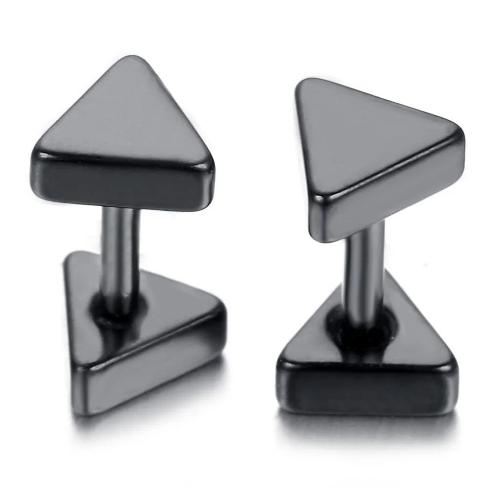 8mm Stainless Steel Stud Hoop Mens Earrings, Black, Polished KE888 4in