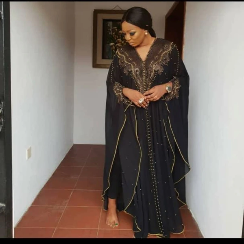 

Fashion Summer African Dresses For Women Plus Size Hot Drill Nail Beads Lengthened Muslim Shawl and Hood Cloak