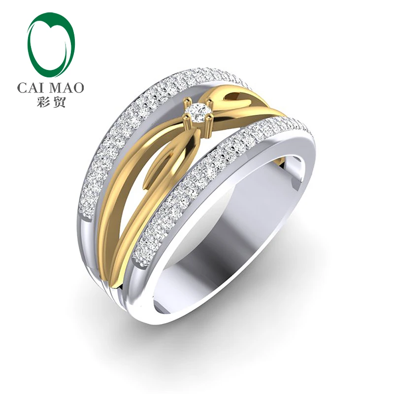 Caimao Natural Full Cut Diamond 14k White &amp Yellow Gold 0.50ct Engagement Prong Ring | Украшения и аксессуары