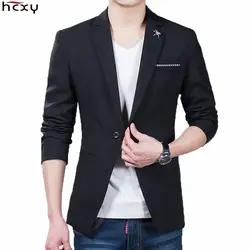 Осень 2016 корейский стиль сплошной черного цвета мужские повседневный комплект куртка мужчины пиджак Мужское пальто тонкий Micro упругие