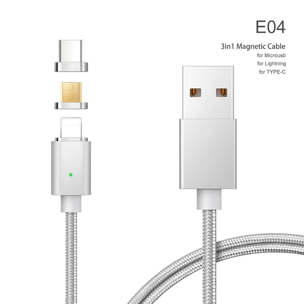 E04 3 в 1 Mult Магнитный кабель для IPhone Samsung Xiaomi Быстрая зарядка магнит зарядное