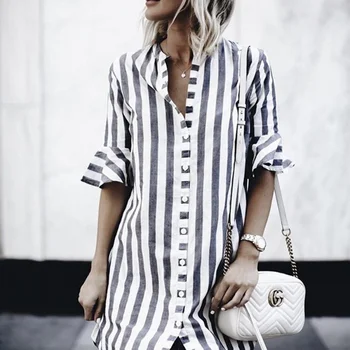 

Fashion Women Sundress Dress Summer Sexy Daily Vestidos Dess Elegant Striped Button