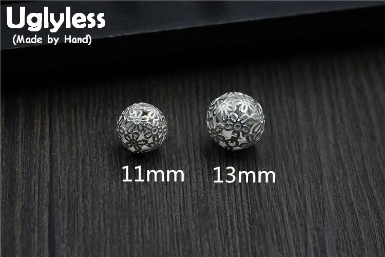 

Uglyless Real S925 Sterling Silver Balls Beading Accessory Jewelry DIY Hollow Flower Spacer beads Findings Handmade Retro Bijoux