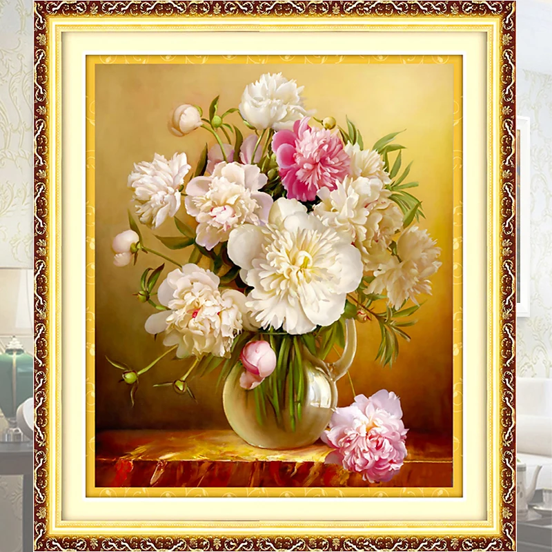 

14/16/18/27/28 Needlework,DIY Cross stitch,Sets For Embroidery kits,Table vase lily peony floral flower Print counted