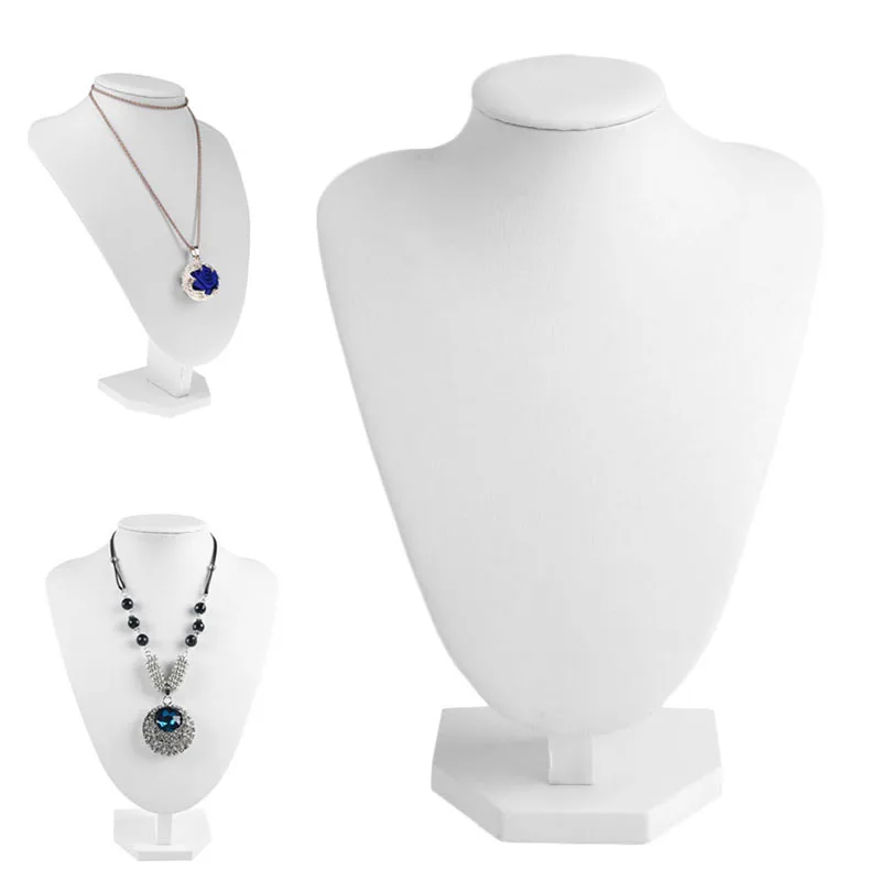  Faux Leather Mannequin Jewelry Necklace Display Holder Neck Bust Stand Showcase