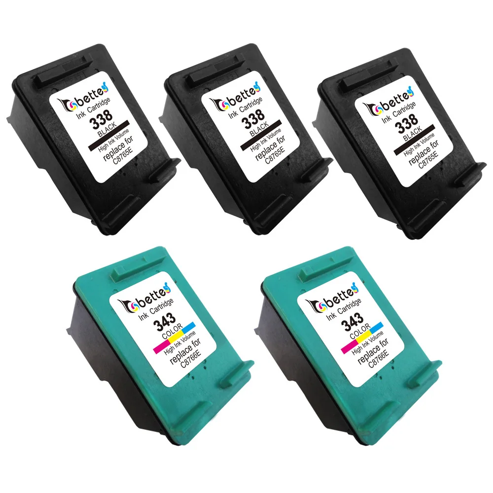 5PK BETTE Замена чернильных картриджей для HP 338 343 Officejet H470 H470b H470wbt K7100 K7103 K7108 100 L411a L411b 150