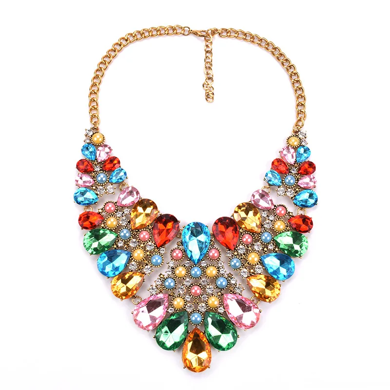 

New Fashion Full Rhinestone Water Drop Necklace & Pendant for Women Luxury Crystal Choker Statement Necklace Maxi Jewelry