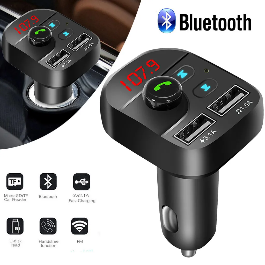 Автомобильный комплект Bluetooth, fm-передатчик, mp3-плеер, светодиодный, двойной, USB, 4.1A, быстрое зарядное устройство, дисплей напряжения, Micro SD, TF, воспроизведение музыки