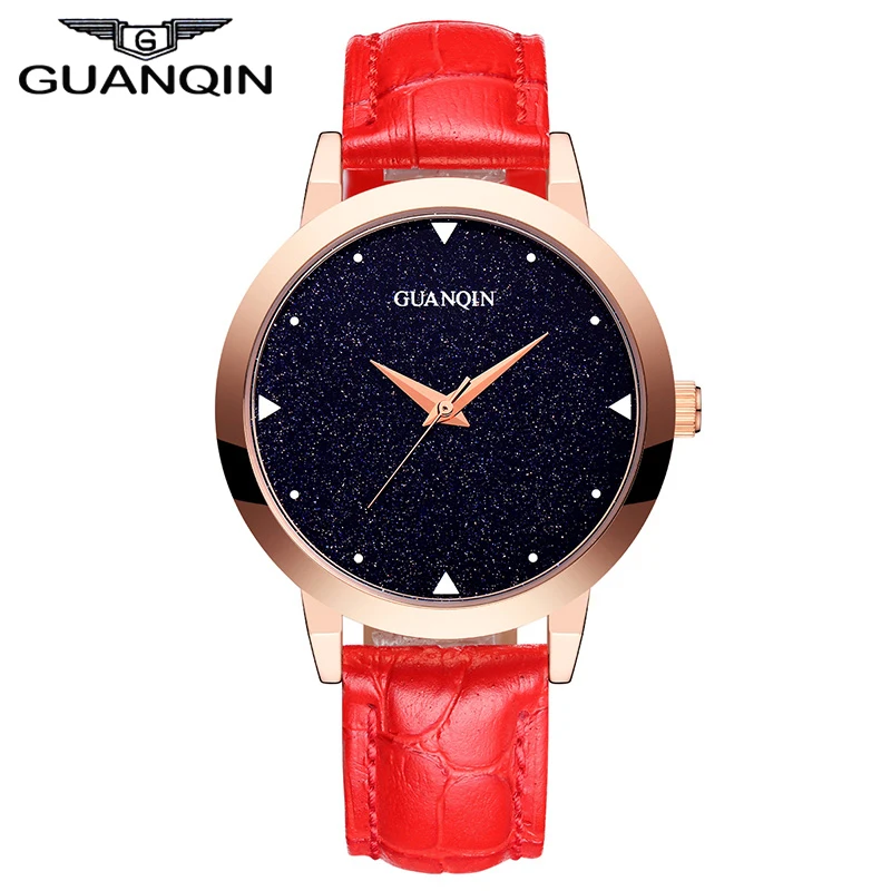 

Women Watches 2016 GUANQIN New Quartz Watches for Ladies Waterproof Wristwatch with Black Sky Dial and Leather Watchband