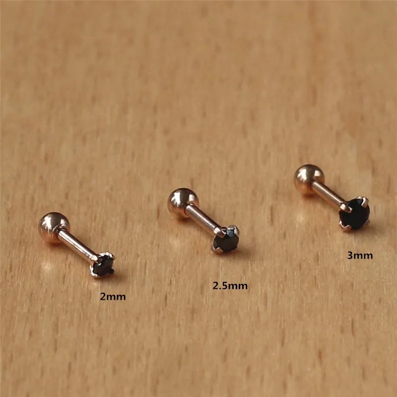 

316l Stainless Steel Screw-back Zircon Stud Earrings 2mm to 8mm Classical Style Rose gold IP Plating No easy Fade Allergy Free