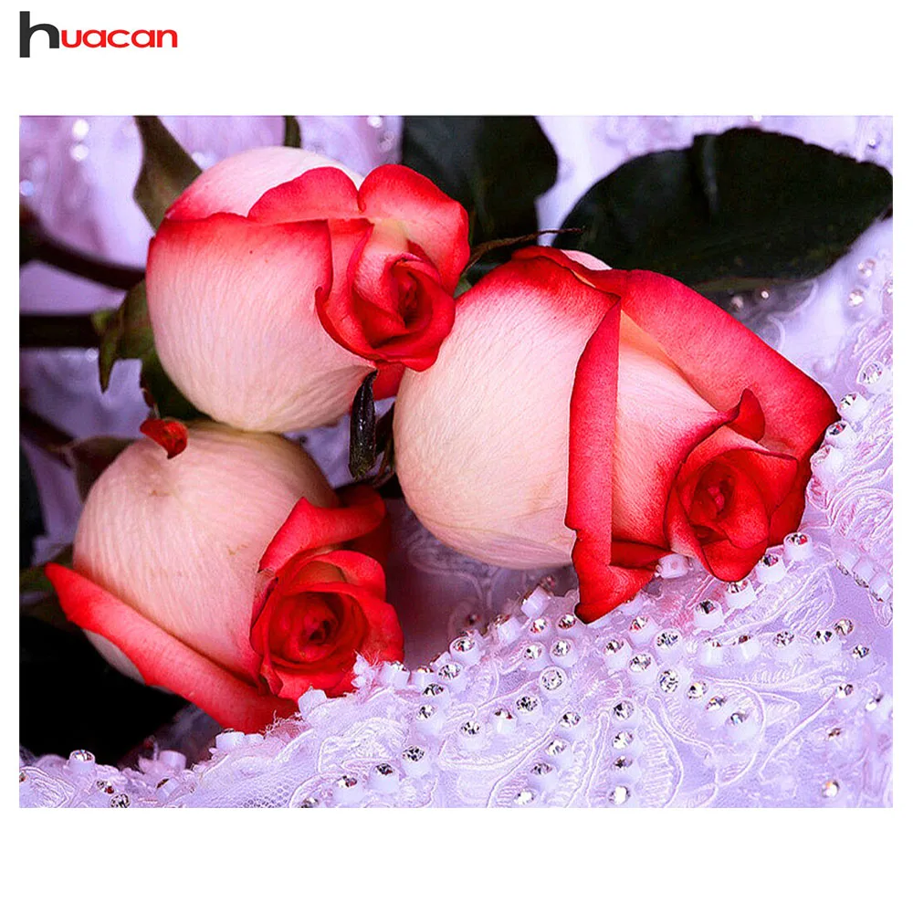 

Huacan Diamond Mosaic Flower Rhinestones Pictures DIY Diamond Embroidery Flowers Beadwork Full Square Cross Stitch Home Decor