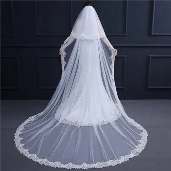

Elegant Lace Wedding Veil 3 Meters Long Soft Bridal Veils With Comb 2 layers Ivory White Color Bride Wedding Accessories