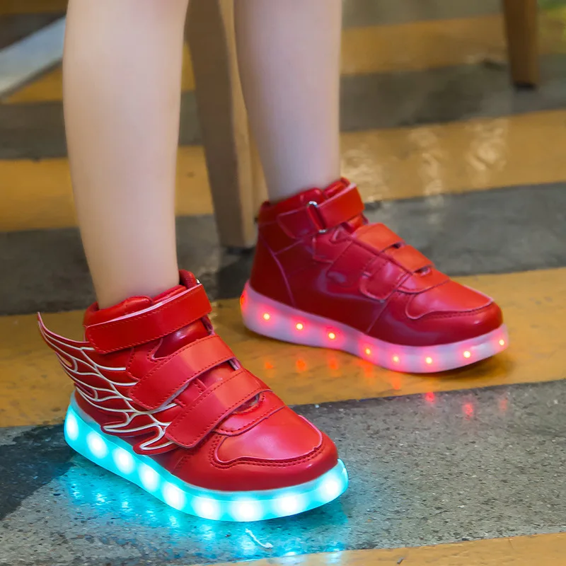 UncleJerry احذية الاطفال المظيئة مع الجناح الأطفال Led أحذية الفتيان الفتيات متوهجة مضيئة رياضة USB شحن الصبي أحذية أنيقة