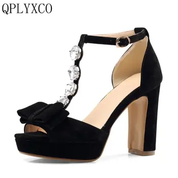 

QPLYXCO 2017 Big and Small Size 32-46 Summer Style Sandals fashion Elegant Lady High Heel(10CM) wedding Party shoes 2091