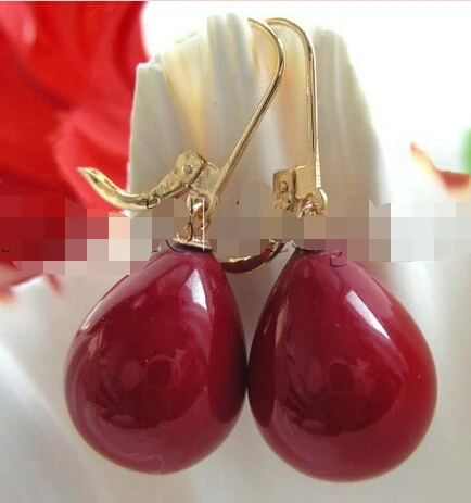 

wb002 AAA Natural 16mm Red Drip Shell Pearl Earrings 14k