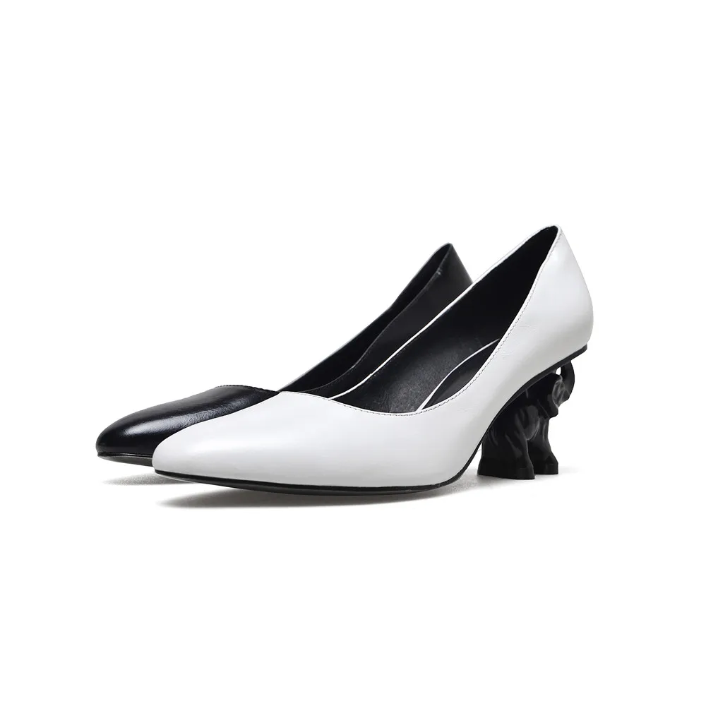 Женская обувь на каблуке; женская обувь из натуральной кожи на каблуке со слоном; Офисная Женская обувь на высоком каблуке 6 см; цвет черный, белый; XL02 muyisxi