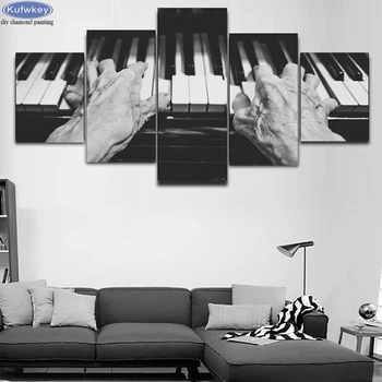 

diy 5d Diamond Painting 5 Piece Piano Full Drill Square Diamond Mosaic Embroidery Rhinestone pictures for Living room wallpaper
