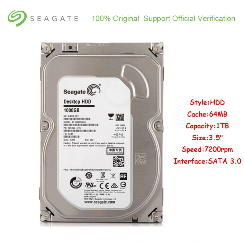 original Seagate ST1000DM003 1TB Capacity Internal HDD 3.5 Inch SATA 3.0 64MB Cache 7200 RPM Hard Drive Disk For Desktop PC