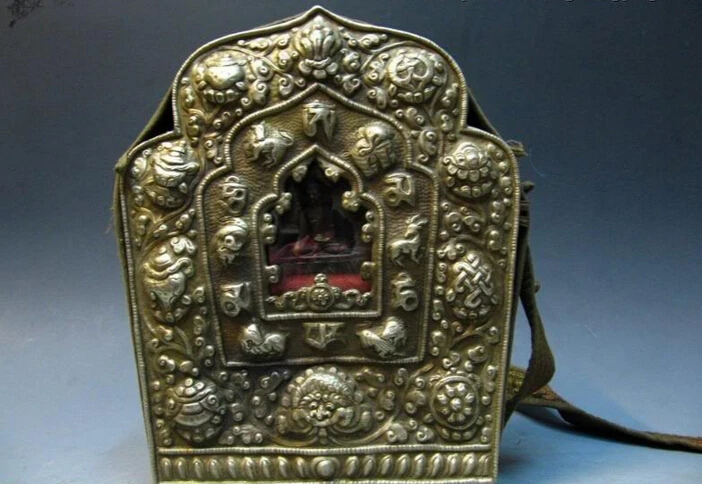 

Collectible bronze S2296 12 Tibet Buddhism Copper Copper silver-gilt BaBao Eight treasures TangKa Shrine