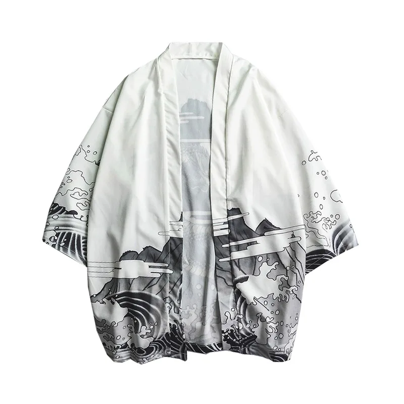 

Headbook Yukata Kimono Men/Women Japanese Bath Robe Gown Party Dress Print Waves Dragon Bathrobe Kimono Shirts 922